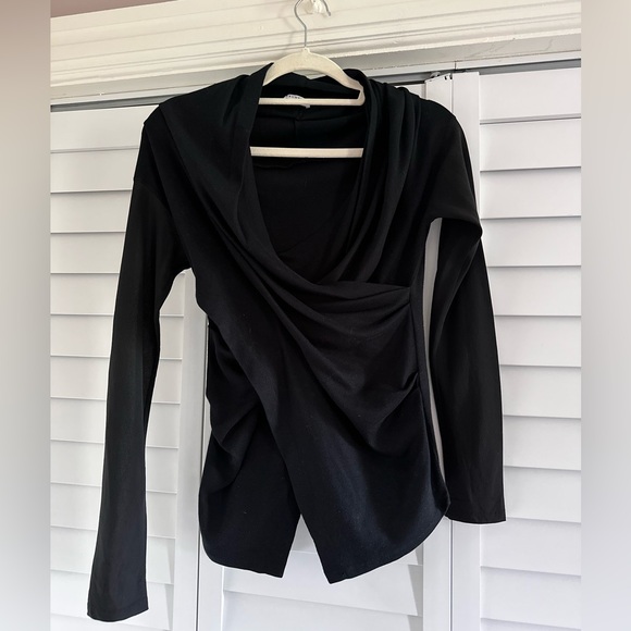 Brunello Cucinelli Tops - VTG Brunello Cucinelli Black Draped Long-Sleeve Top